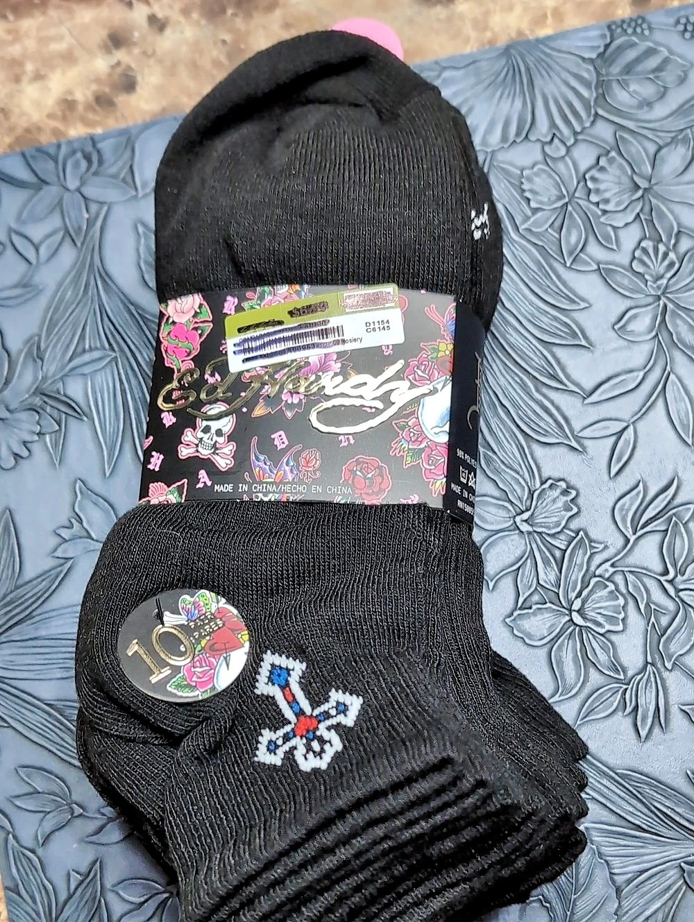 Ed Hardy 10 Pair Quarter Socks Black Women 4-10 NWT